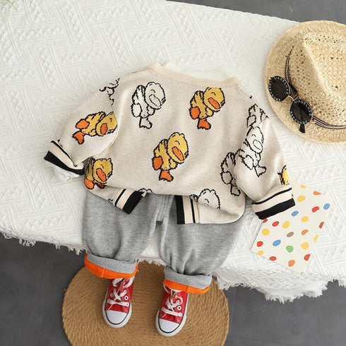 Spring and Autumn Children's Knitted Sweater Long Sleeve Cardigan Set of Three